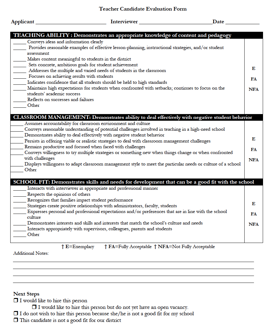 Baltimore Public Schools (TNTP) Sample Final Eval Form